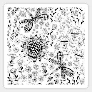 Dragonflies and flowers Sticker